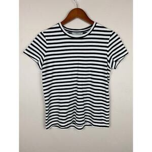 Vince T-shirt Black White Stripe Short Sleeve Top Cotton Knit Women's M